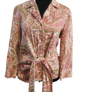 Jones New York Signature Paisley All Cotton Tie Front Blouse Size Medium